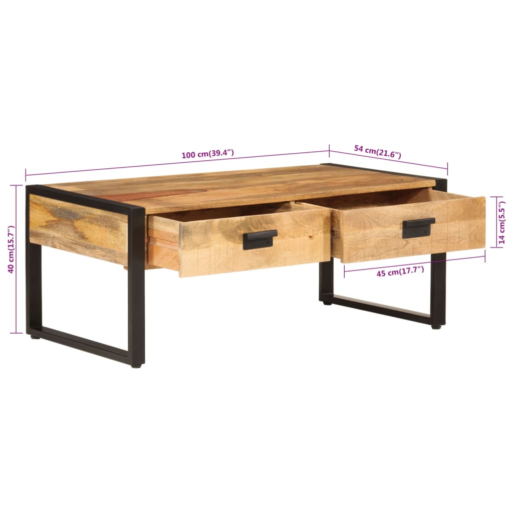 vidaXL Mesa de centro hierro y madera maciza de mango 100x54x40 cm