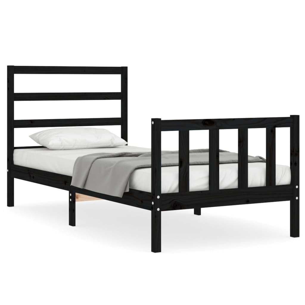 vidaXL Estructura de cama individual con cabecero madera maciza negro