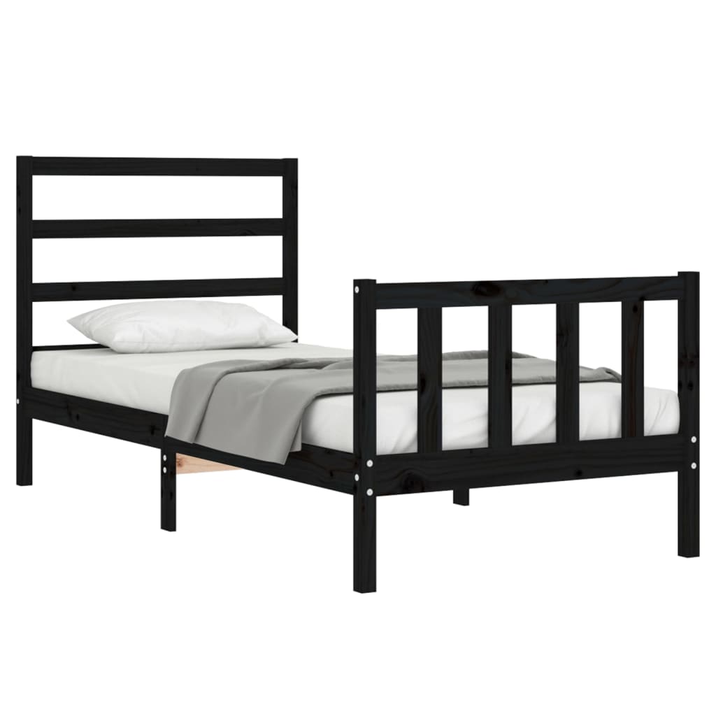 vidaXL Estructura de cama individual con cabecero madera maciza negro