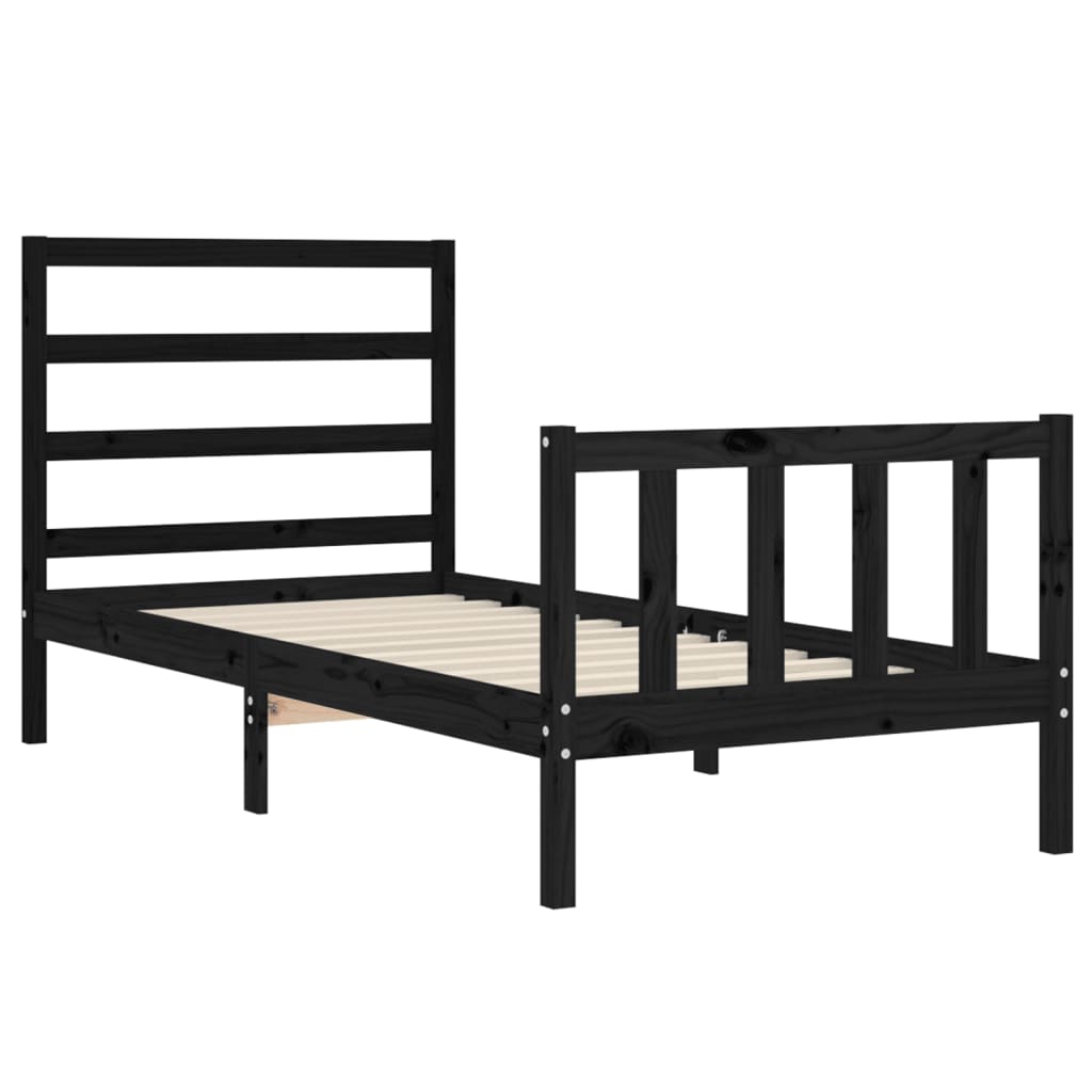 vidaXL Estructura de cama individual con cabecero madera maciza negro