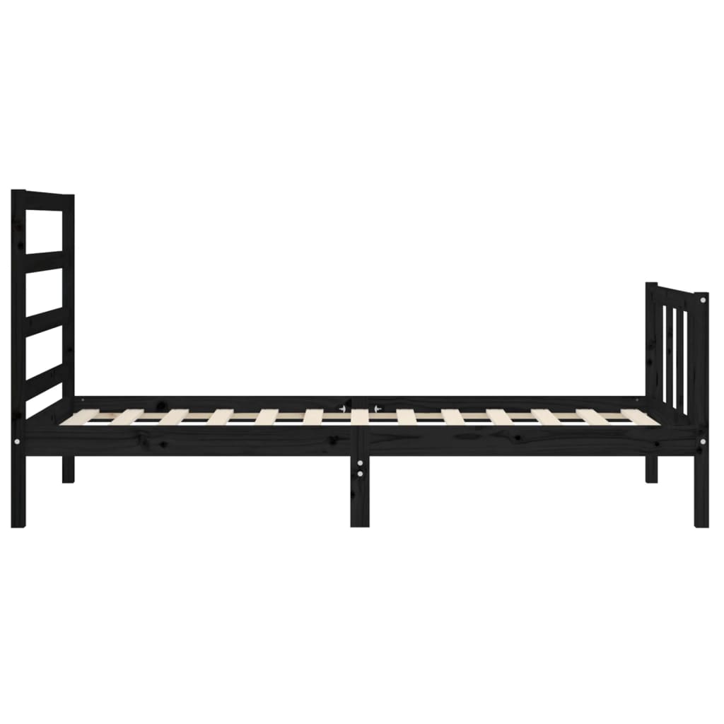 vidaXL Estructura de cama individual con cabecero madera maciza negro