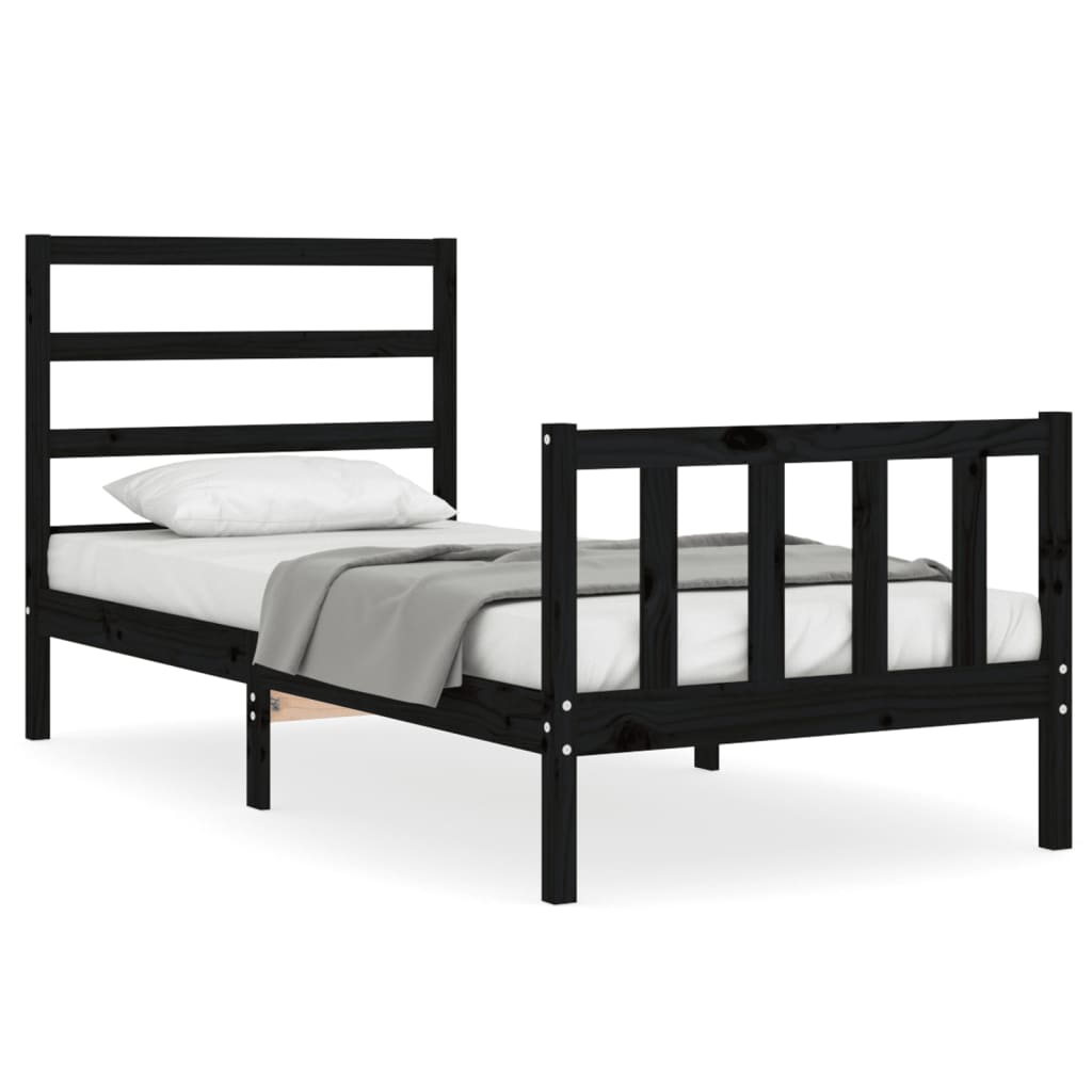 vidaXL Estructura de cama con cabecero madera maciza negro 90x190 cm