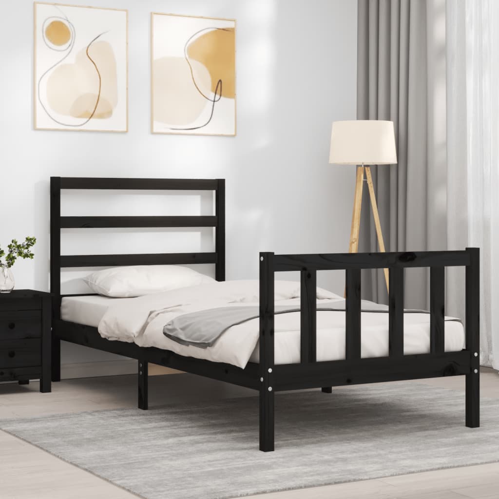 vidaXL Estructura de cama con cabecero madera maciza negro 90x190 cm