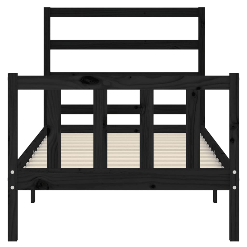 vidaXL Estructura de cama con cabecero madera maciza negro 90x190 cm