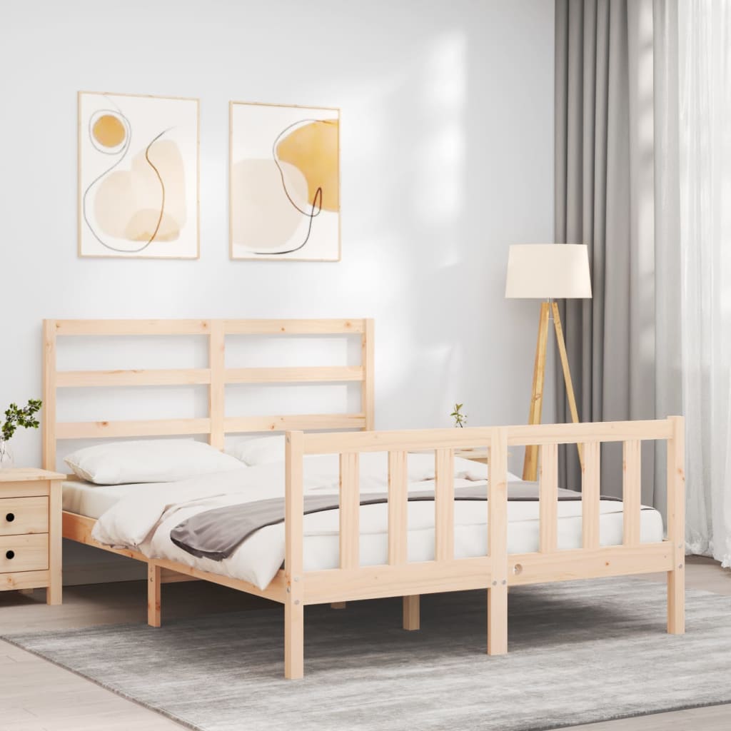 vidaXL Estructura de cama de matrimonio con cabecero madera maciza