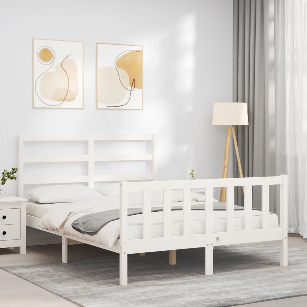 vidaXL Estructura cama de matrimonio con cabecero madera maciza blanco