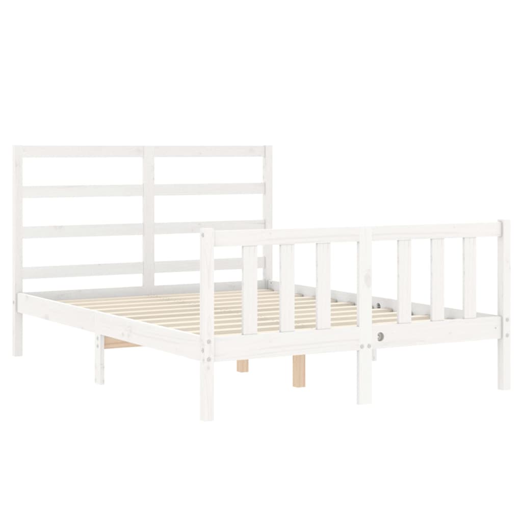 vidaXL Estructura cama de matrimonio con cabecero madera maciza blanco