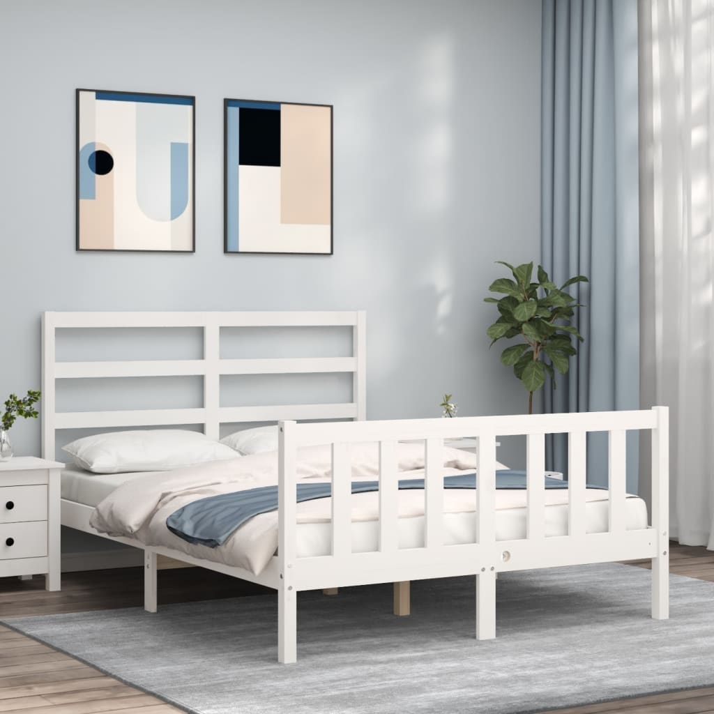 vidaXL Estructura cama de matrimonio con cabecero madera maciza blanco