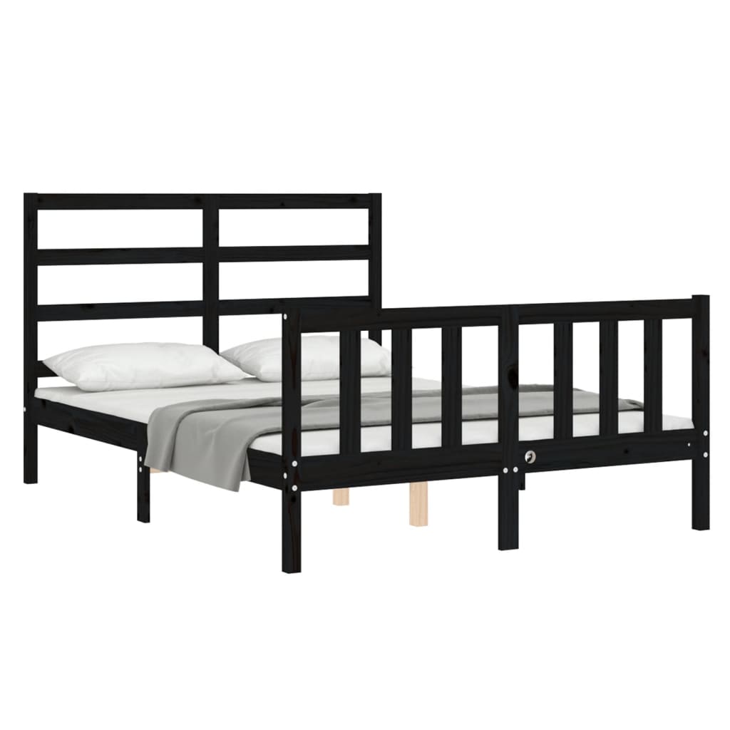 vidaXL Estructura de cama con cabecero madera maciza negro 140x190 cm