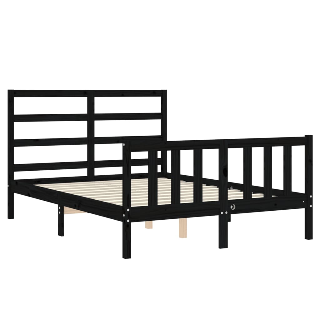 vidaXL Estructura de cama con cabecero madera maciza negro 140x190 cm