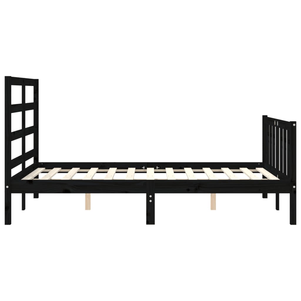 vidaXL Estructura de cama con cabecero madera maciza negro 140x190 cm