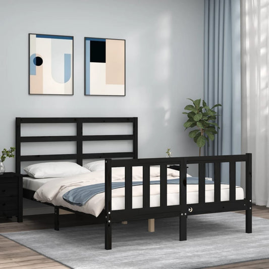 vidaXL Estructura de cama con cabecero madera maciza negro 140x190 cm