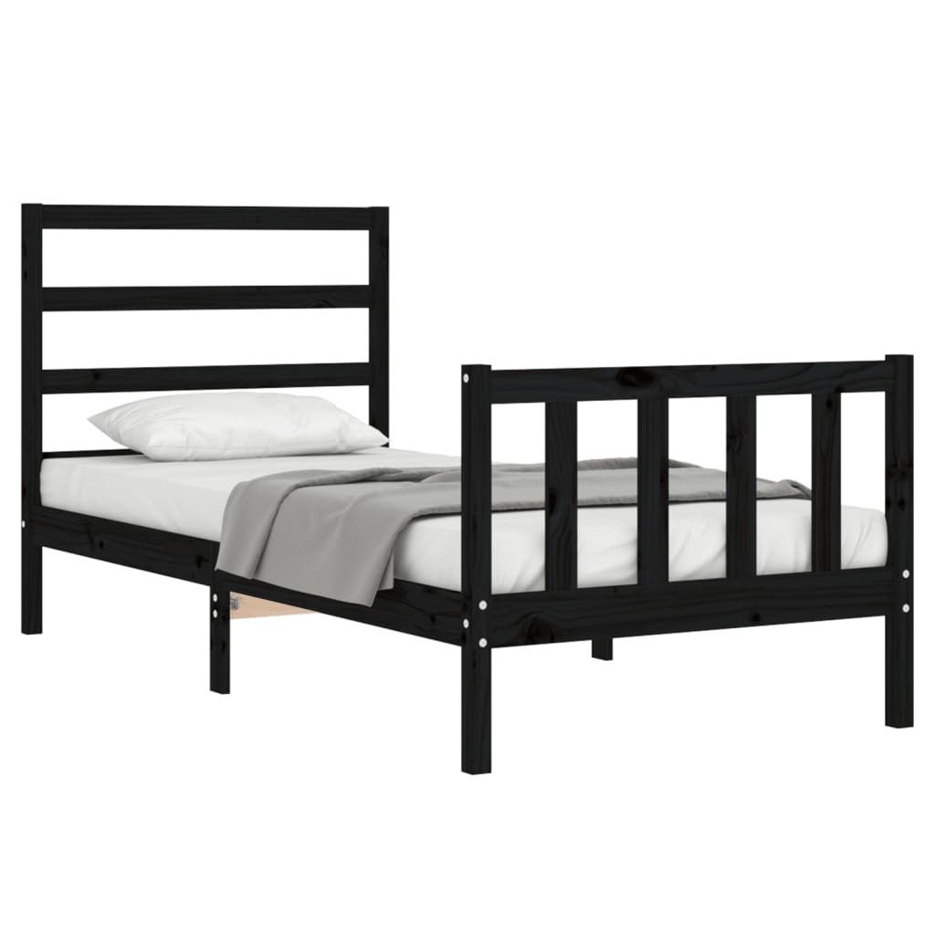 vidaXL Estructura de cama con cabecero madera maciza negro 90x200 cm