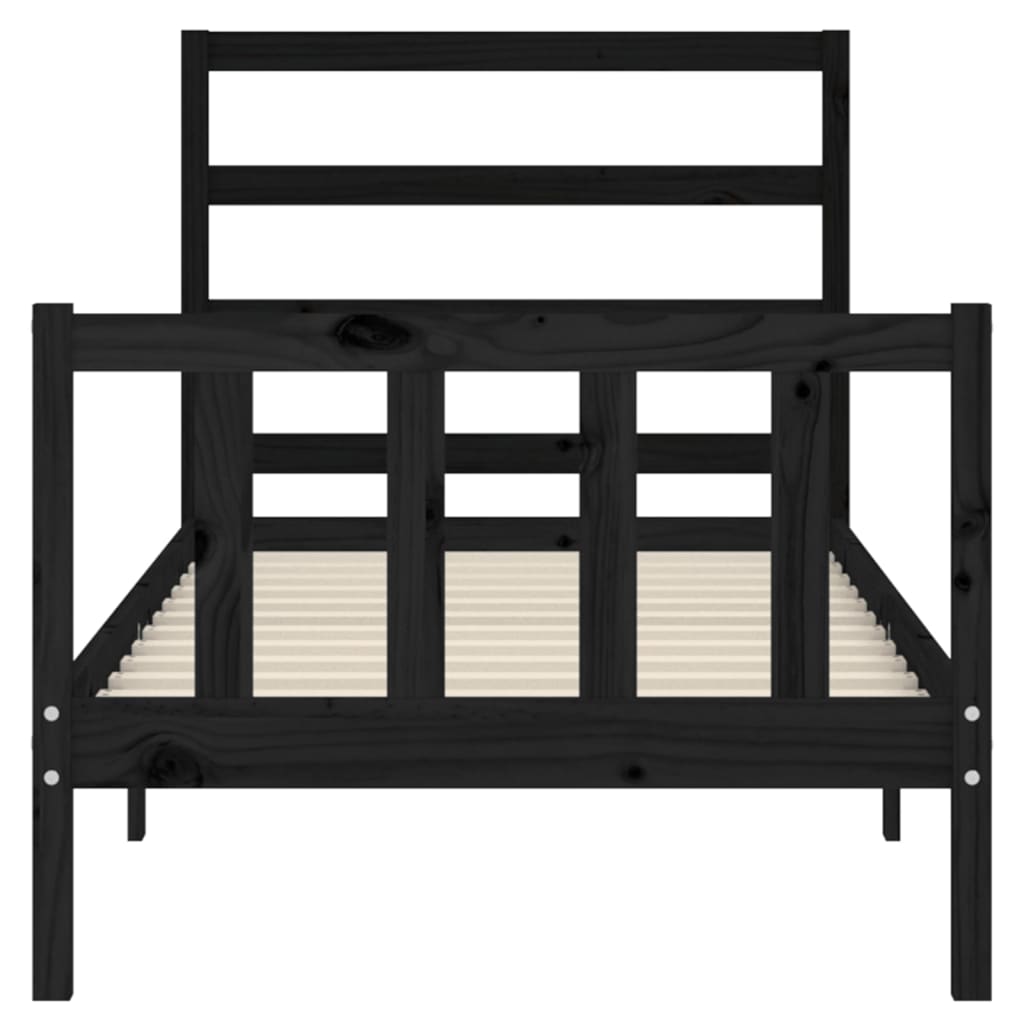 vidaXL Estructura de cama con cabecero madera maciza negro 90x200 cm