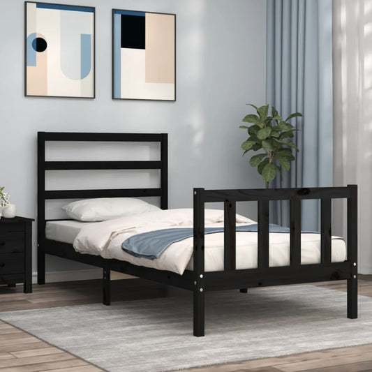 vidaXL Estructura de cama con cabecero madera maciza negro 90x200 cm