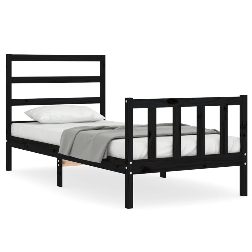 vidaXL Estructura de cama con cabecero madera maciza negro 100x200 cm