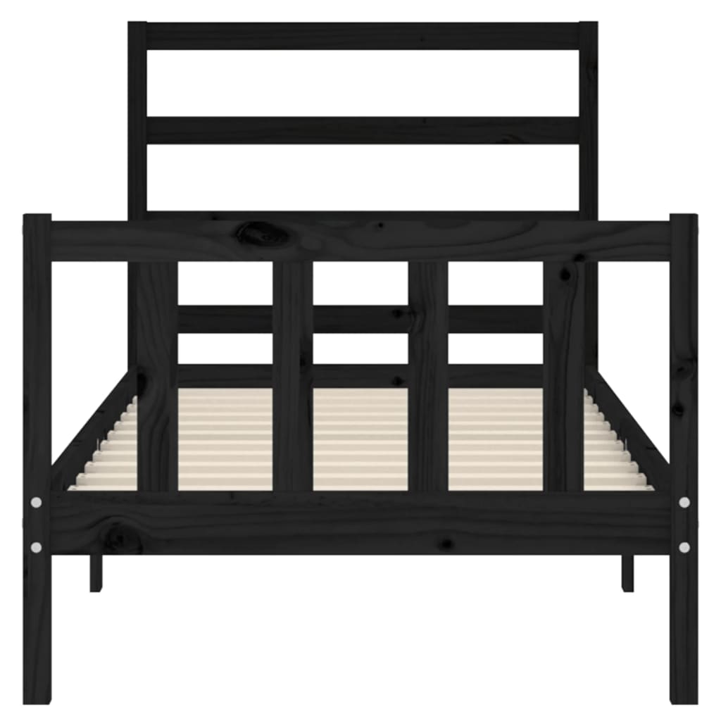 vidaXL Estructura de cama con cabecero madera maciza negro 100x200 cm