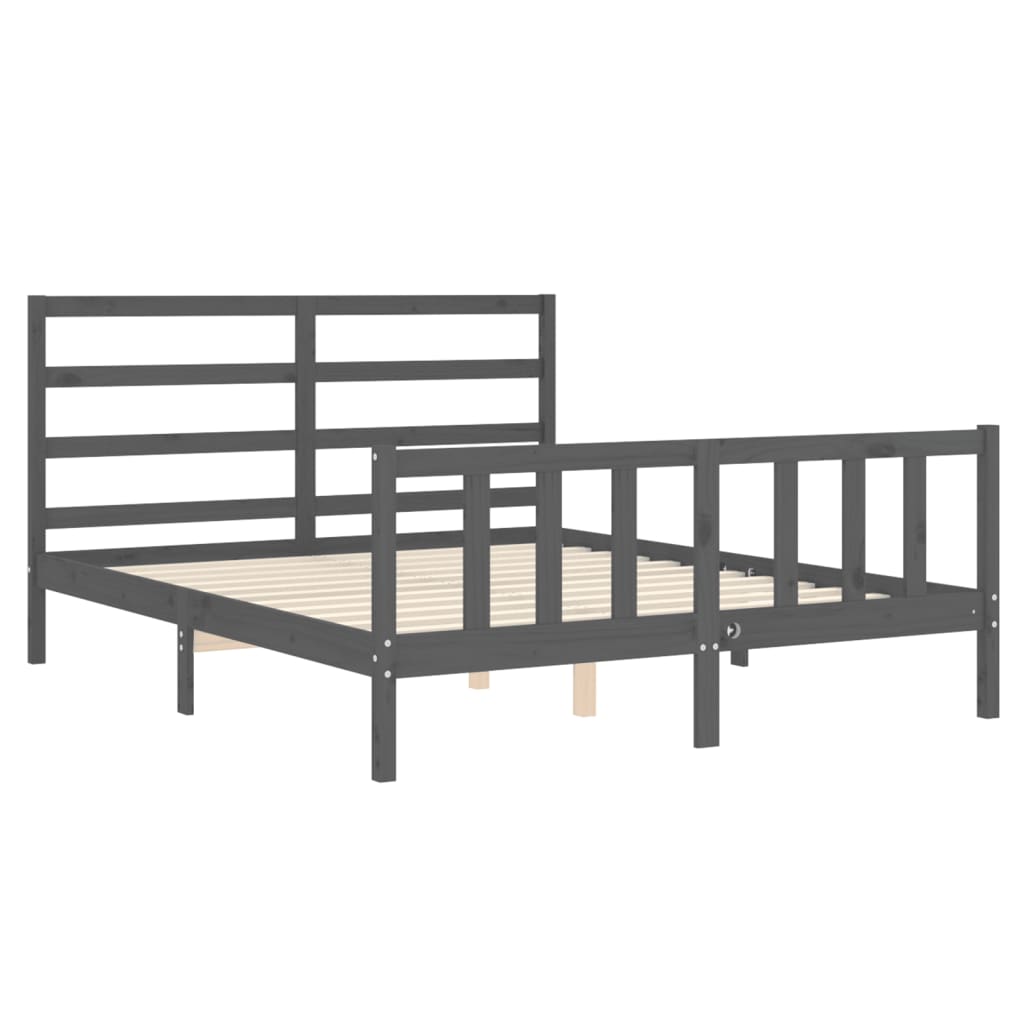 vidaXL Estructura de cama matrimonio con cabecero madera maciza gris