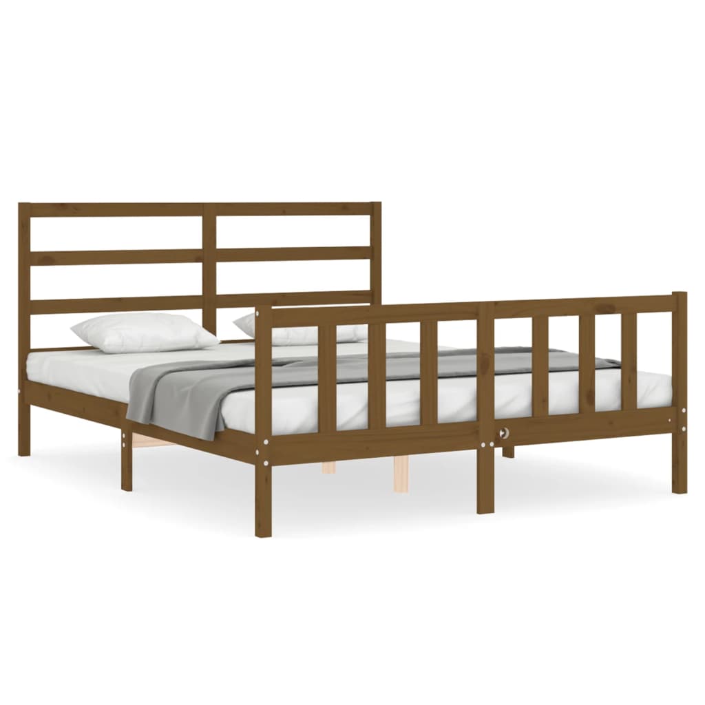 vidaXL Estructura de cama matrimonio con cabecero madera marrón miel