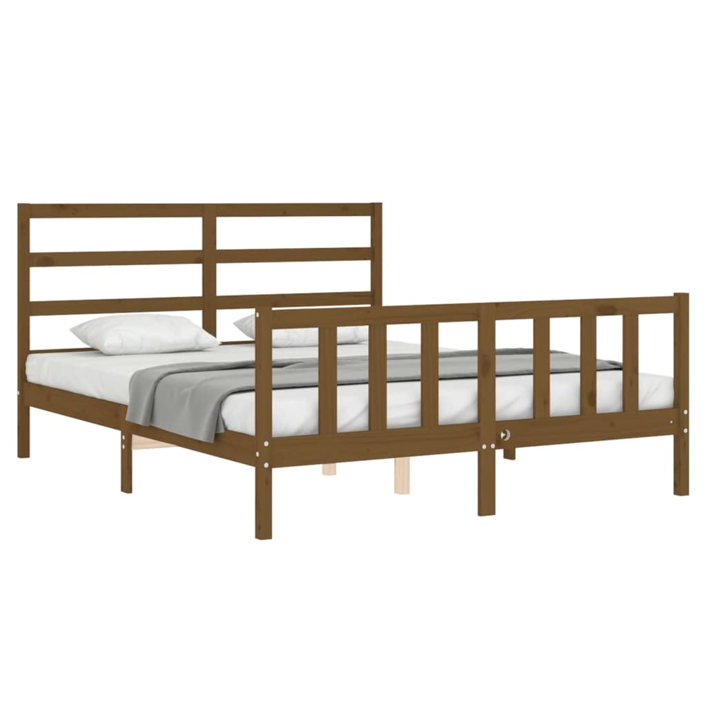 vidaXL Estructura de cama matrimonio con cabecero madera marrón miel