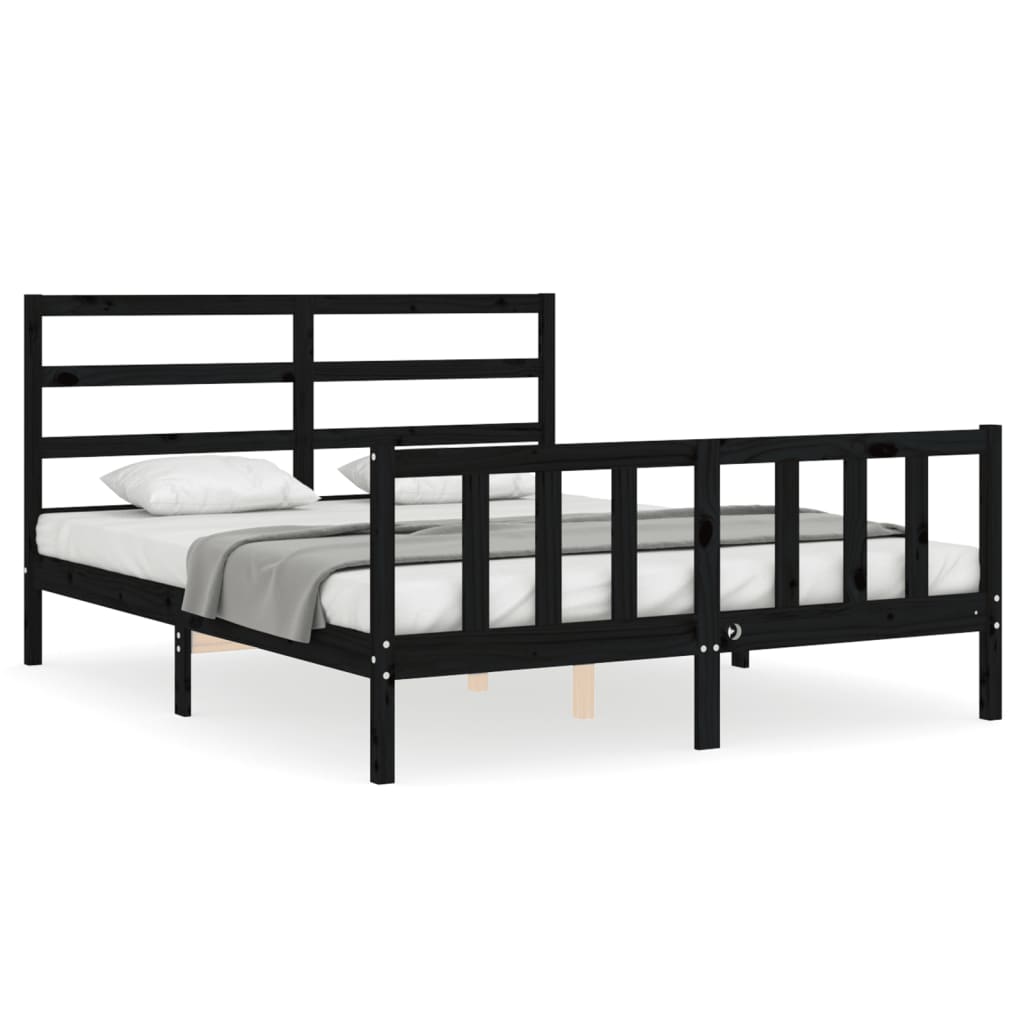 vidaXL Estructura cama de matrimonio con cabecero madera maciza negro