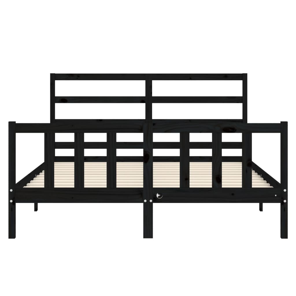 vidaXL Estructura cama de matrimonio con cabecero madera maciza negro