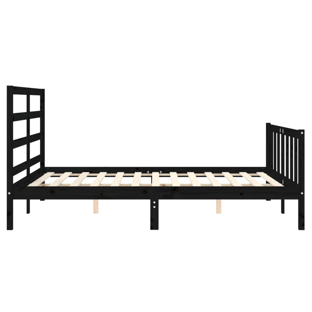 vidaXL Estructura cama de matrimonio con cabecero madera maciza negro