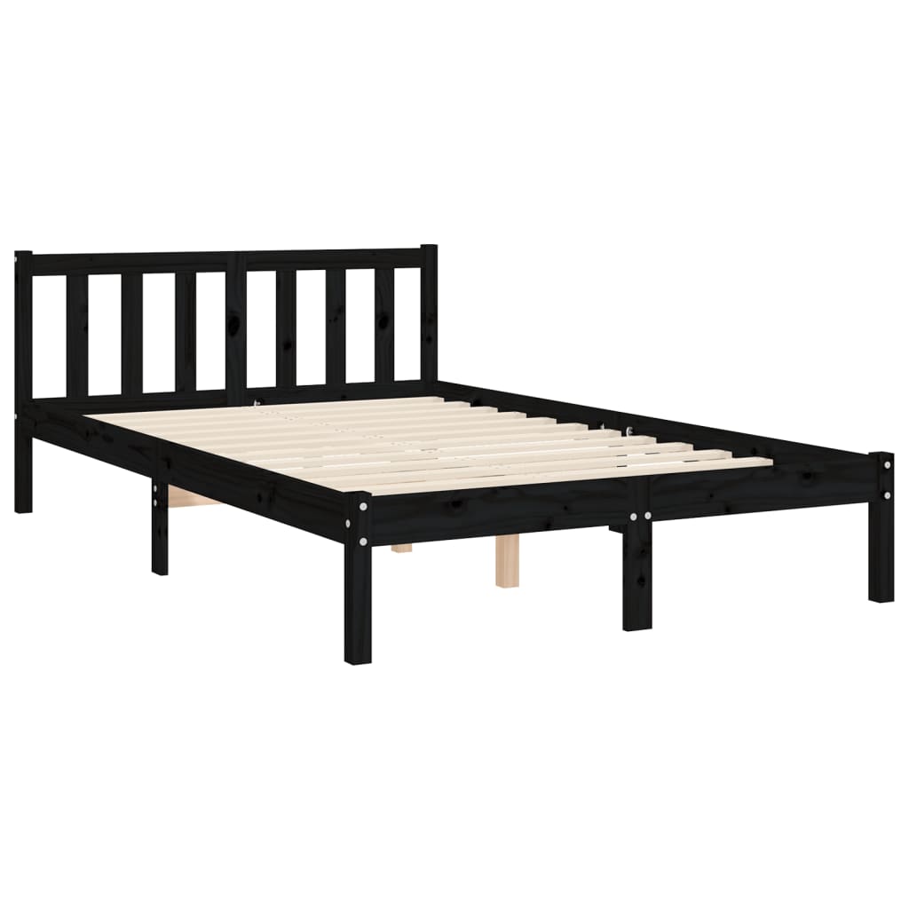 vidaXL Estructura cama de matrimonio con cabecero madera maciza negro