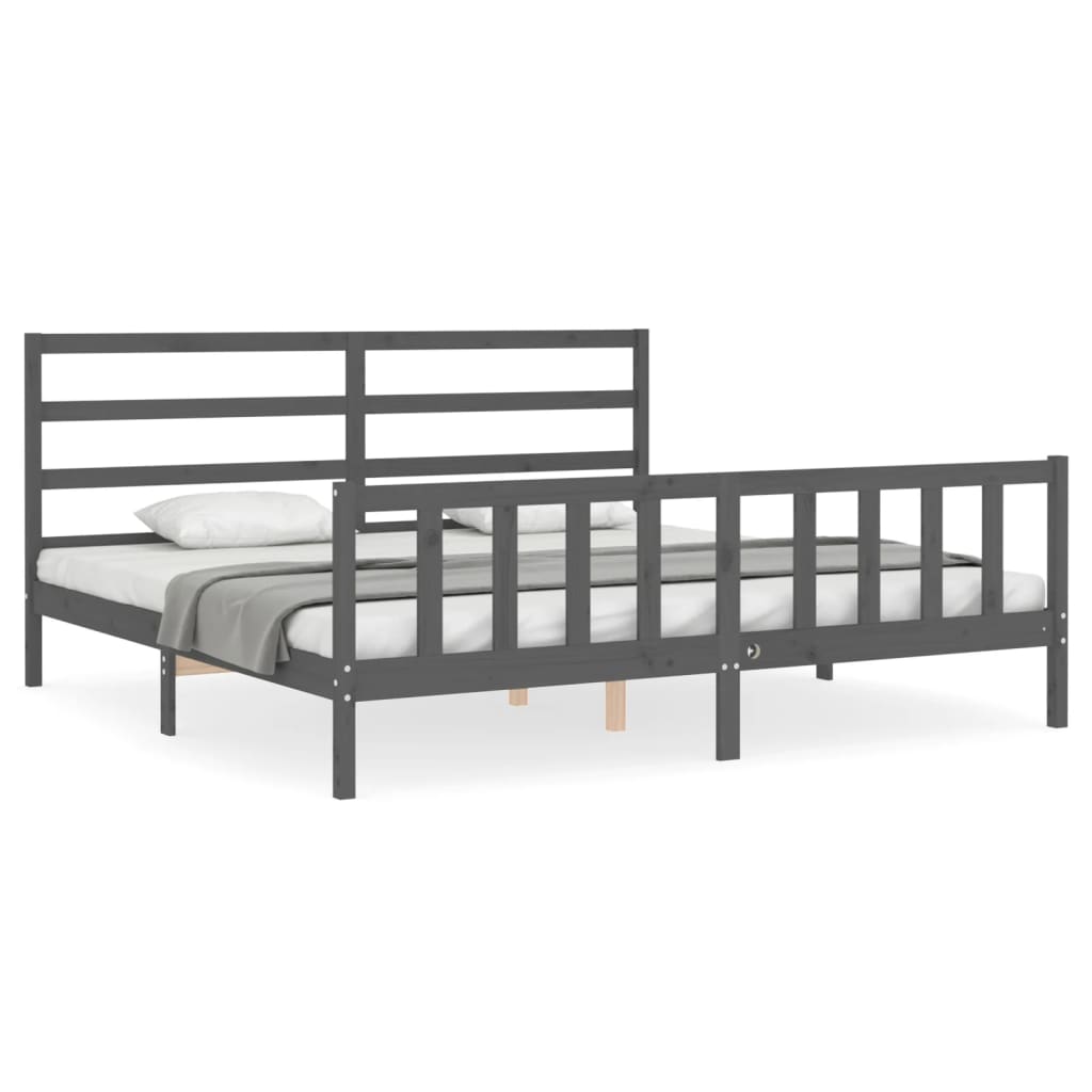 vidaXL Estructura de cama con cabecero madera maciza gris 200x200 cm