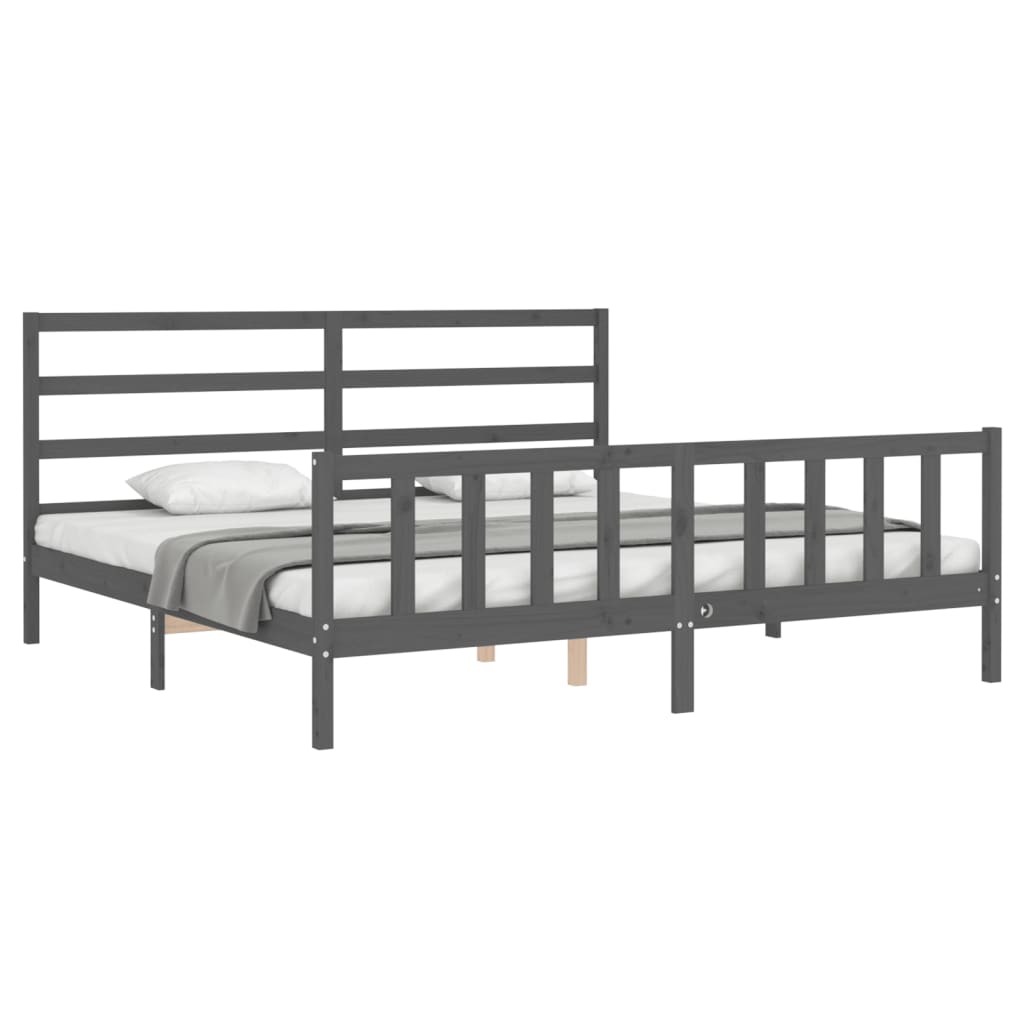 vidaXL Estructura de cama con cabecero madera maciza gris 200x200 cm