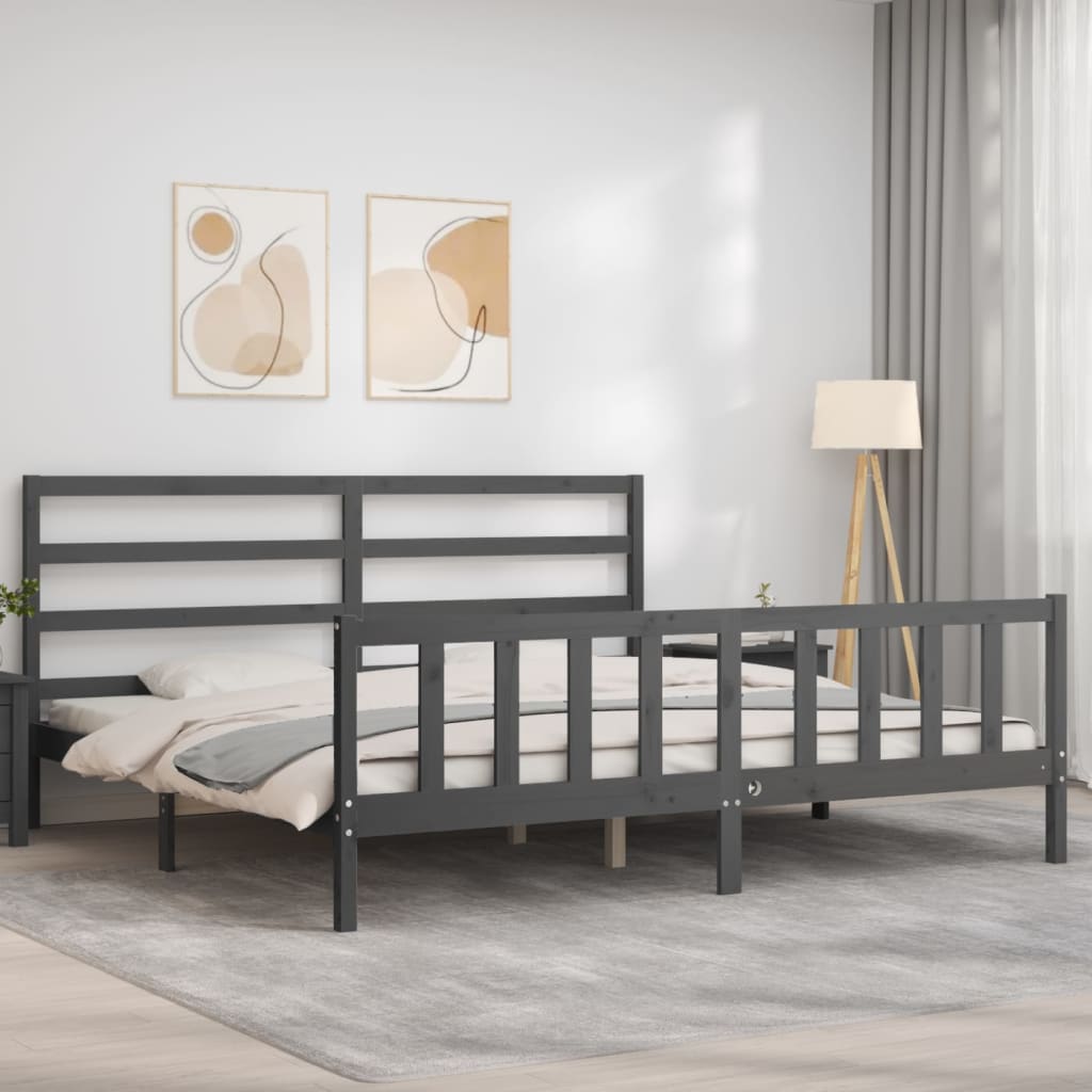 vidaXL Estructura de cama con cabecero madera maciza gris 200x200 cm