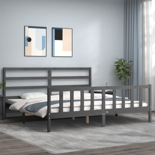 vidaXL Estructura de cama con cabecero madera maciza gris 200x200 cm