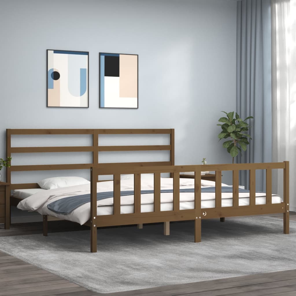 vidaXL Estructura cama y cabecero madera maciza marrón miel 200x200 cm