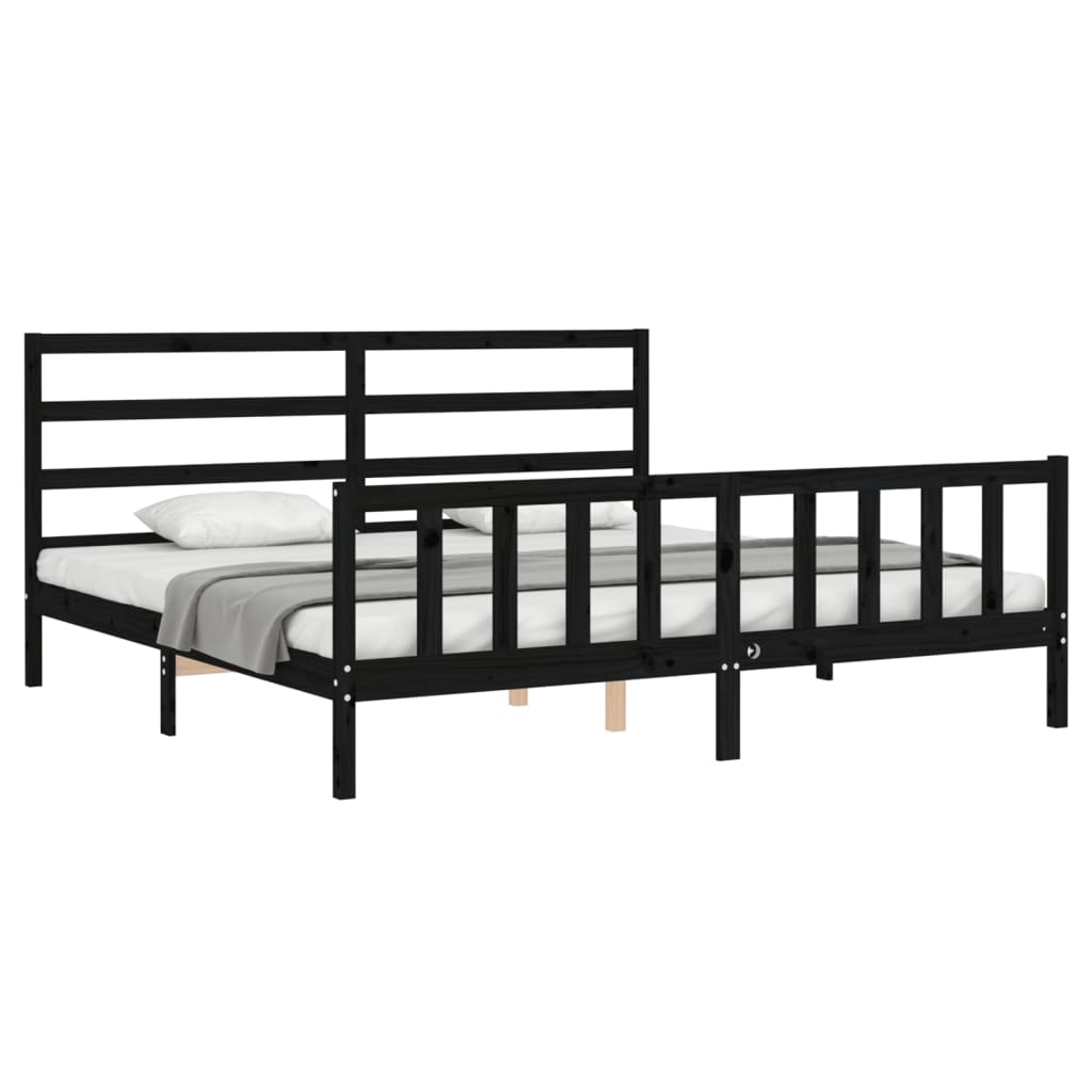 vidaXL Estructura de cama con cabecero madera maciza negro 200x200 cm