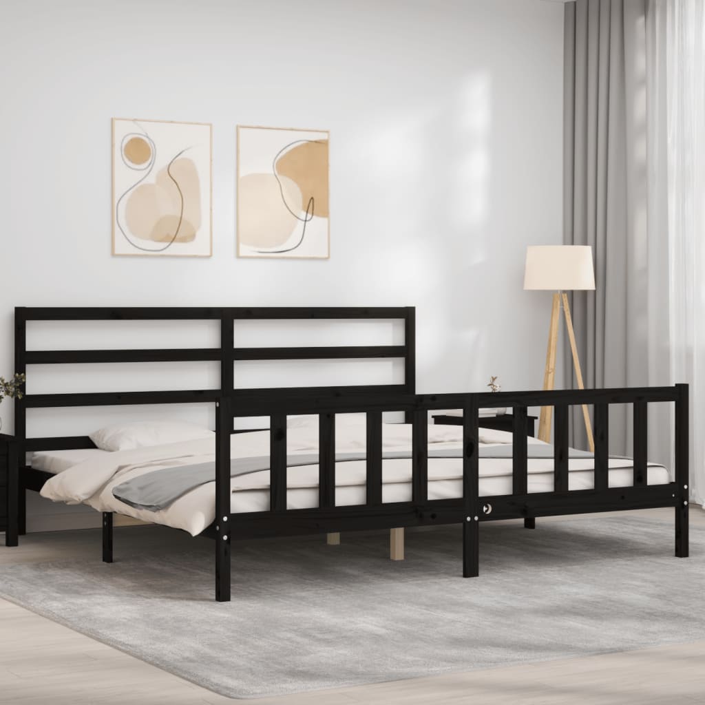 vidaXL Estructura de cama con cabecero madera maciza negro 200x200 cm