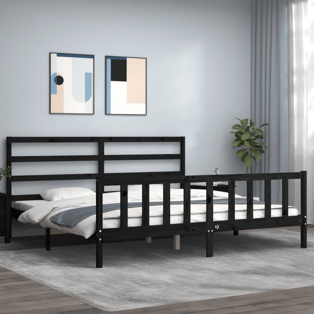 vidaXL Estructura de cama con cabecero madera maciza negro 200x200 cm