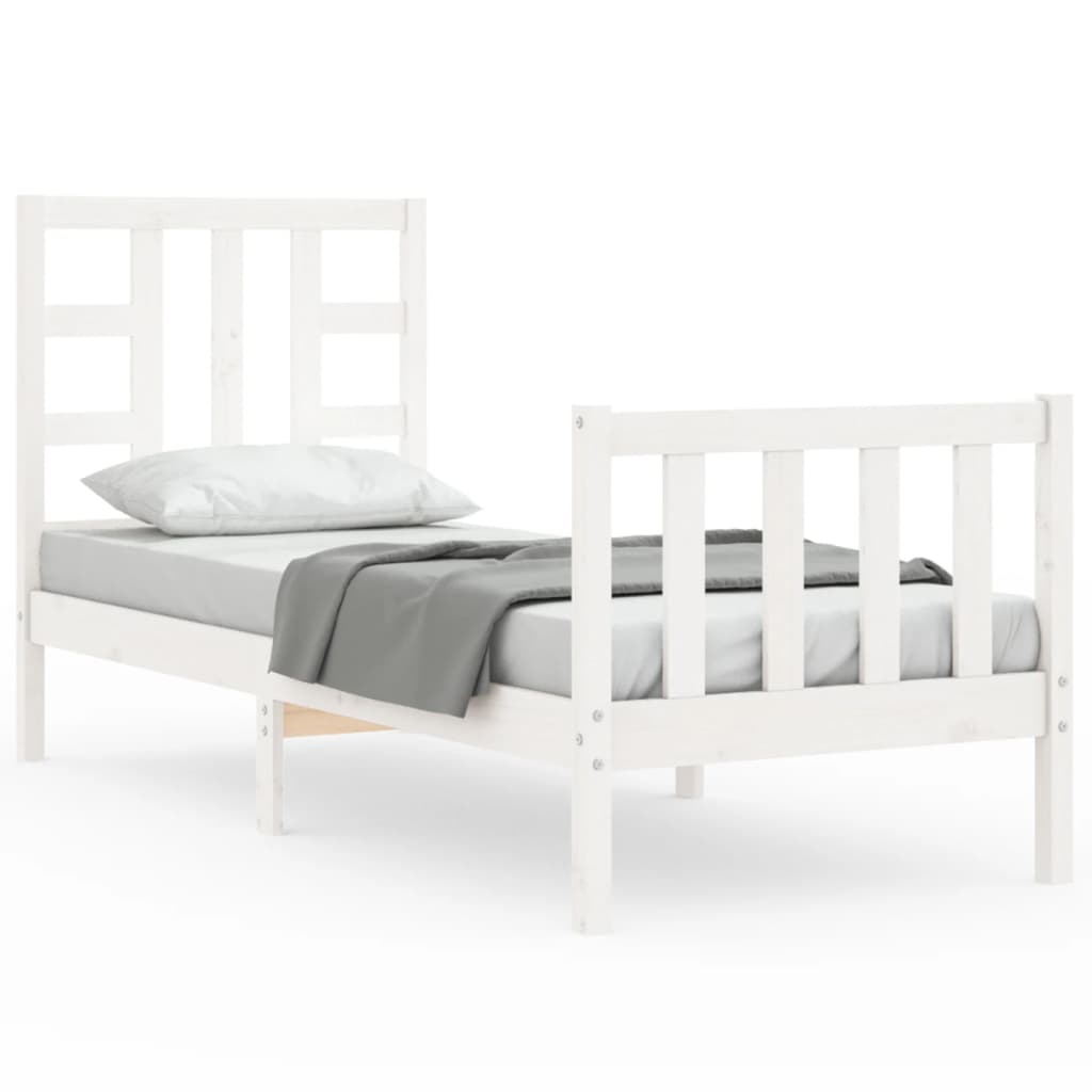 vidaXL Estructura de cama individual con cabecero madera maciza blanco