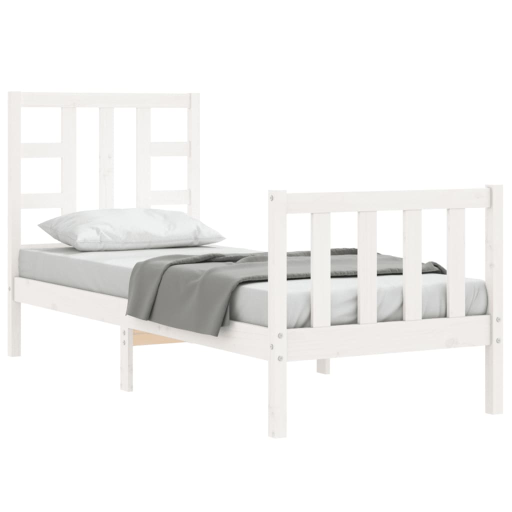 vidaXL Estructura de cama individual con cabecero madera maciza blanco