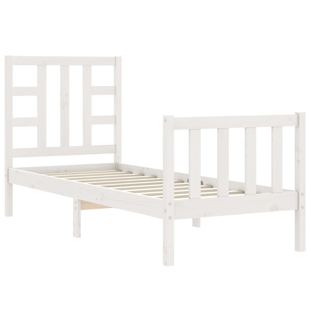 vidaXL Estructura de cama individual con cabecero madera maciza blanco