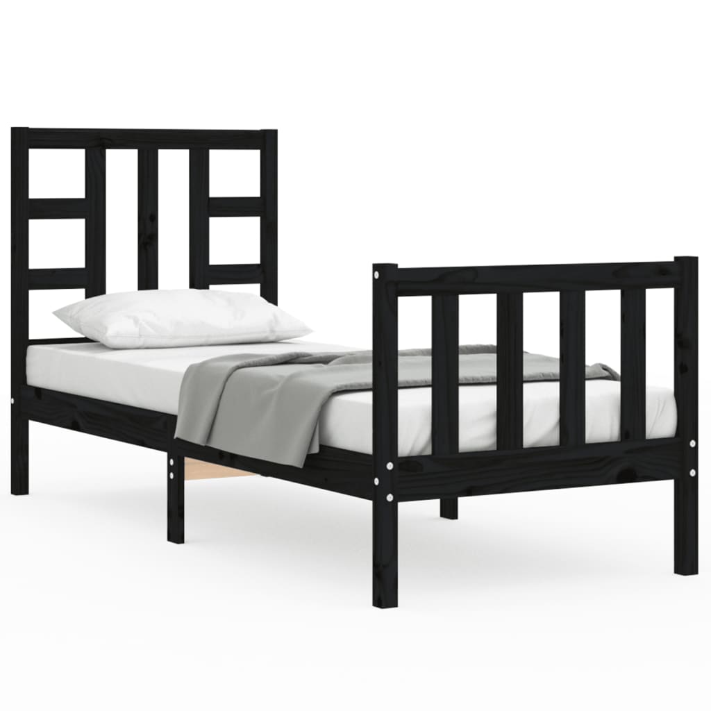 vidaXL Estructura de cama individual con cabecero madera maciza negro