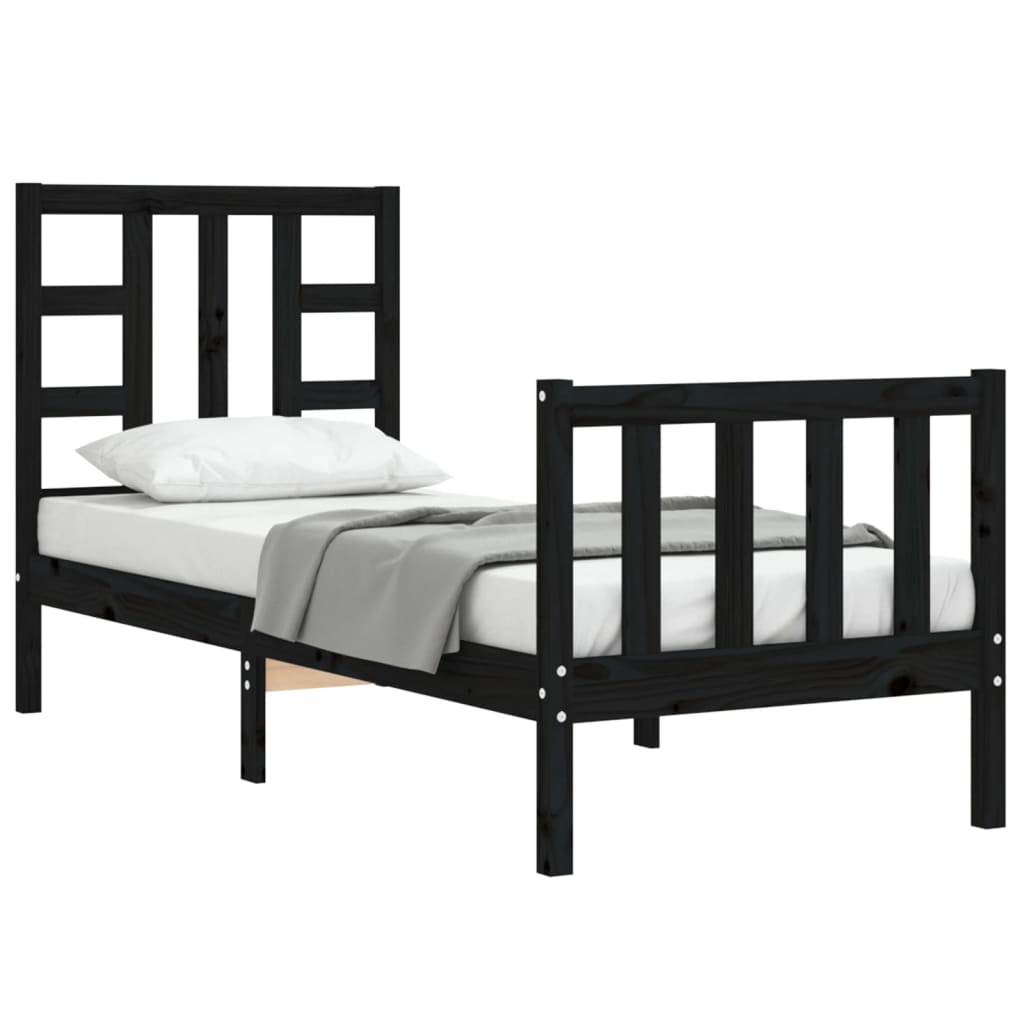 vidaXL Estructura de cama individual con cabecero madera maciza negro