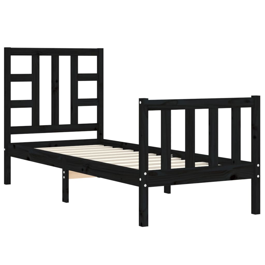 vidaXL Estructura de cama individual con cabecero madera maciza negro