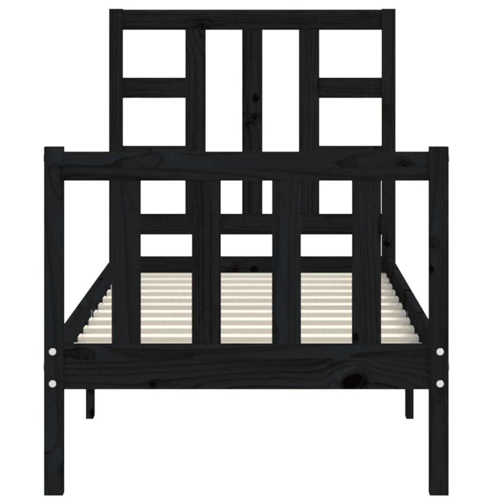 vidaXL Estructura de cama individual con cabecero madera maciza negro