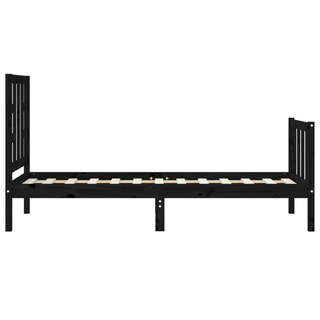 vidaXL Estructura de cama individual con cabecero madera maciza negro