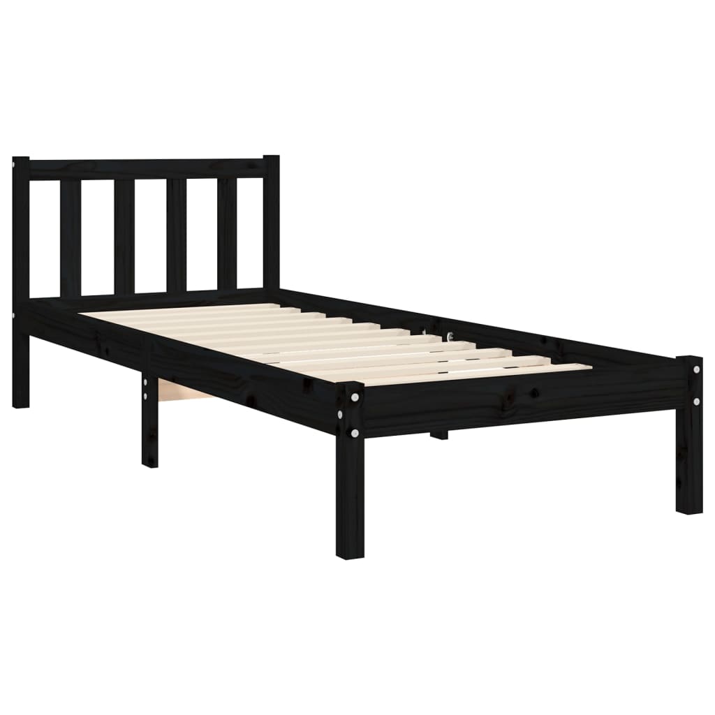 vidaXL Estructura de cama individual con cabecero madera maciza negro