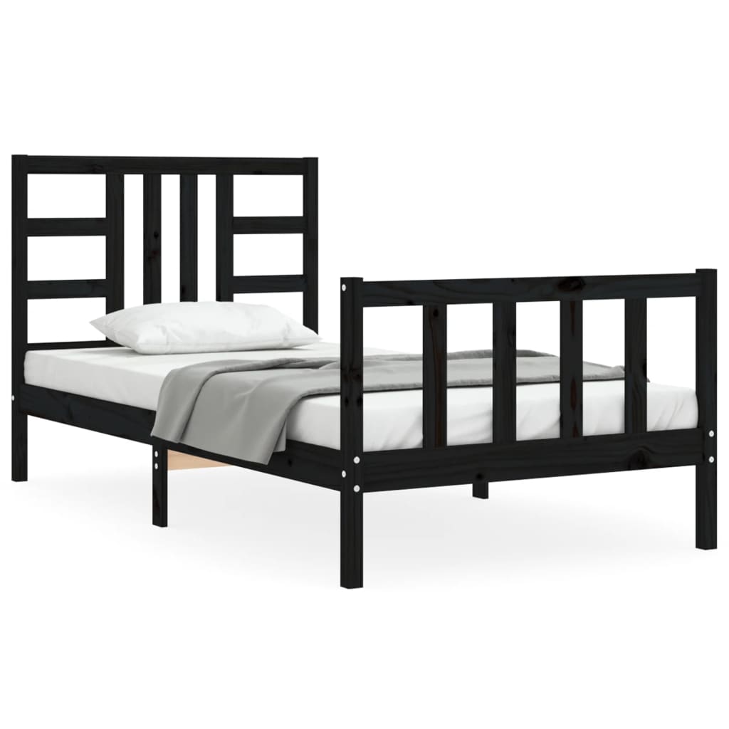 vidaXL Estructura de cama con cabecero madera maciza negro 90x190 cm