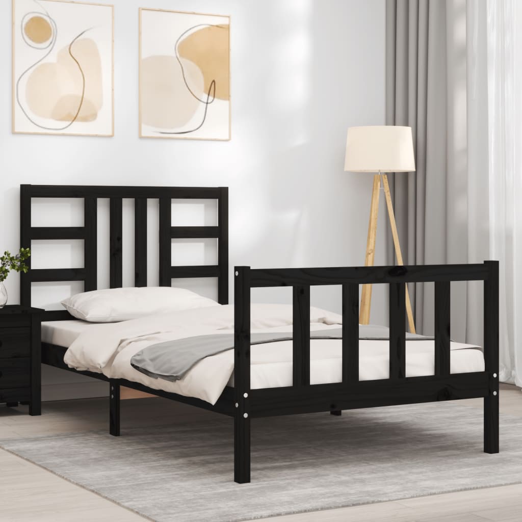 vidaXL Estructura de cama con cabecero madera maciza negro 90x190 cm