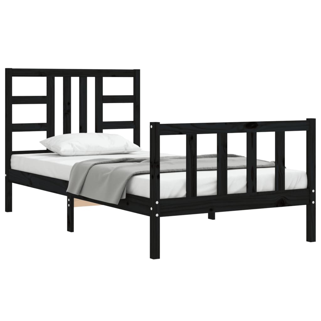 vidaXL Estructura de cama con cabecero madera maciza negro 90x190 cm