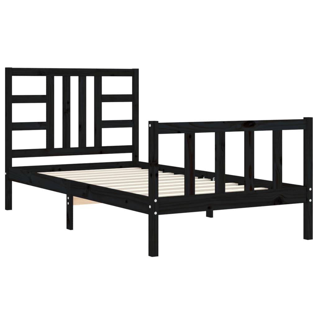 vidaXL Estructura de cama con cabecero madera maciza negro 90x190 cm