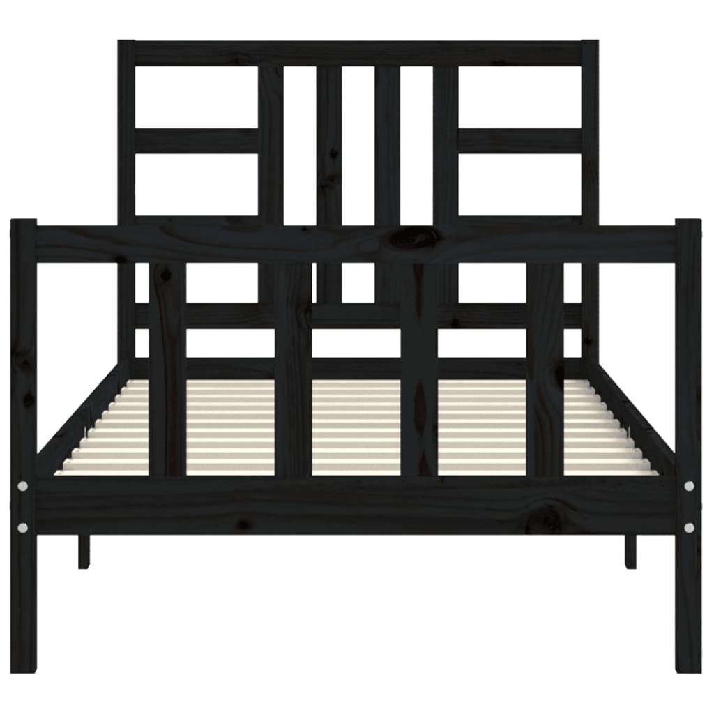 vidaXL Estructura de cama con cabecero madera maciza negro 90x190 cm